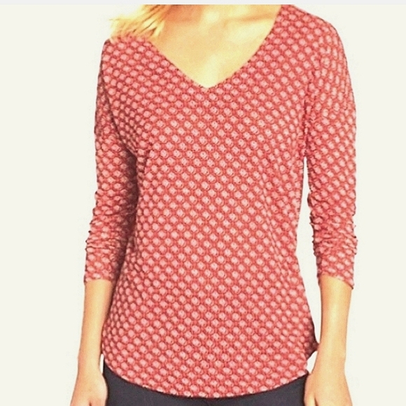 Lucky Brand Tops - Lucky Brand Red Geometric V-Neck Blouse